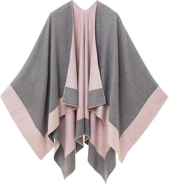 Black-Gray Luxurious Knit Sweater Poncho Cardigan