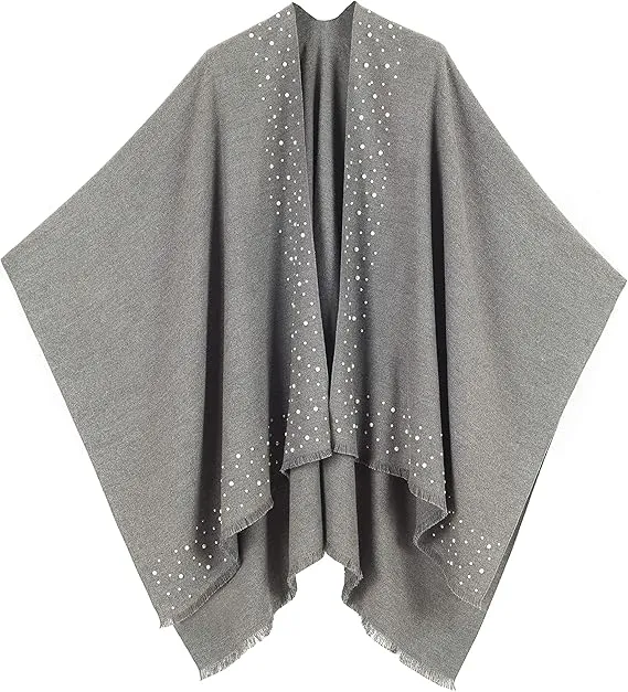 Black-Gray Luxurious Knit Sweater Poncho Cardigan