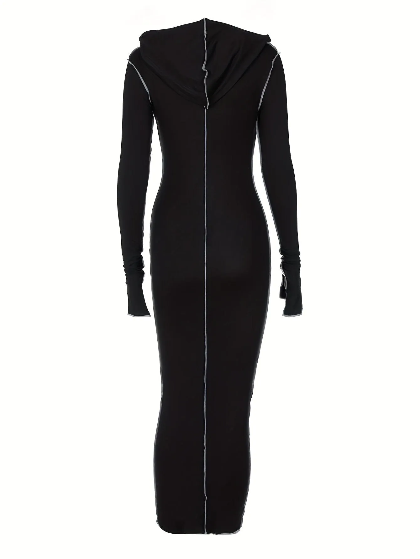 Black Maxi Jumpsuit with Hood and Contrast Stitching