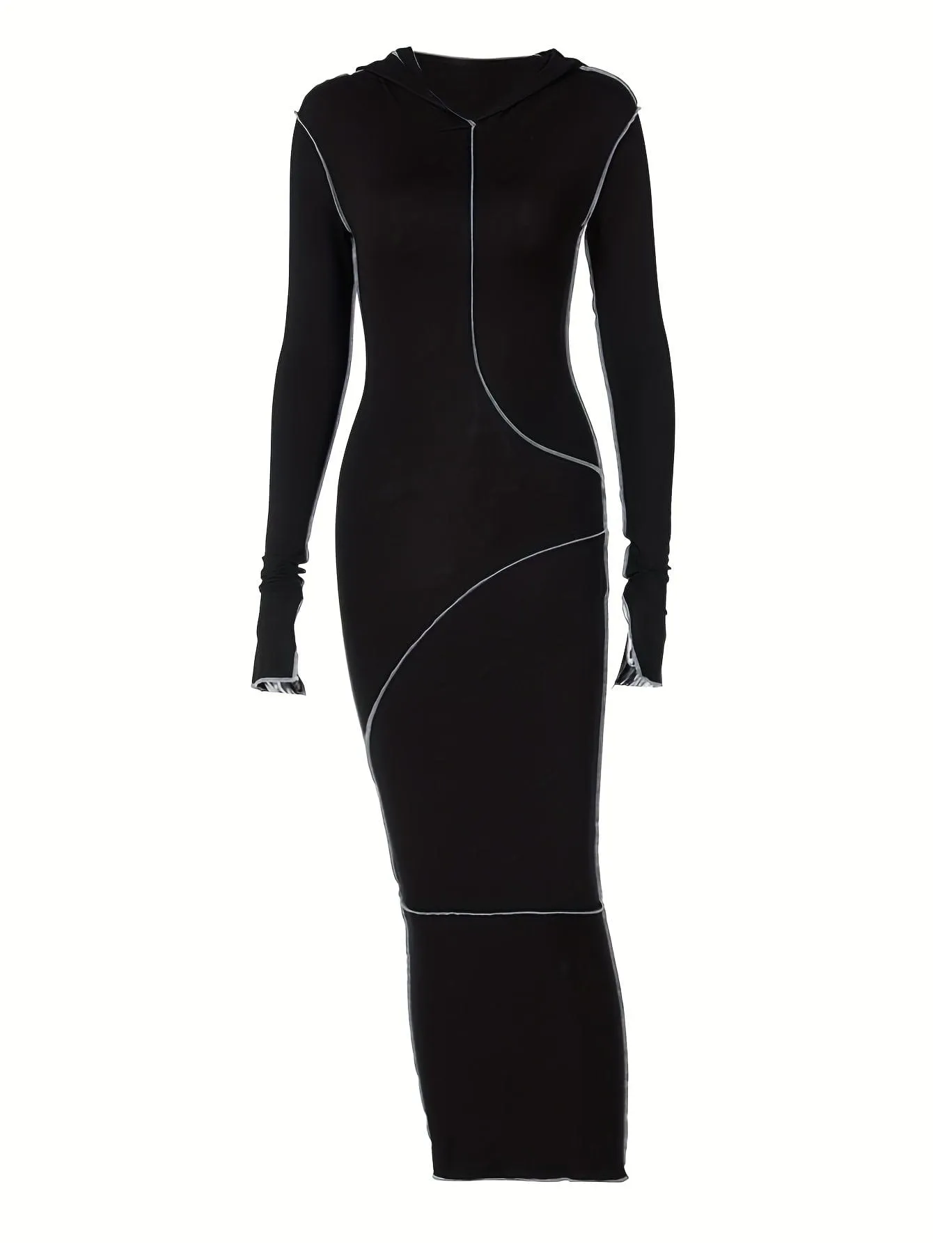 Black Maxi Jumpsuit with Hood and Contrast Stitching