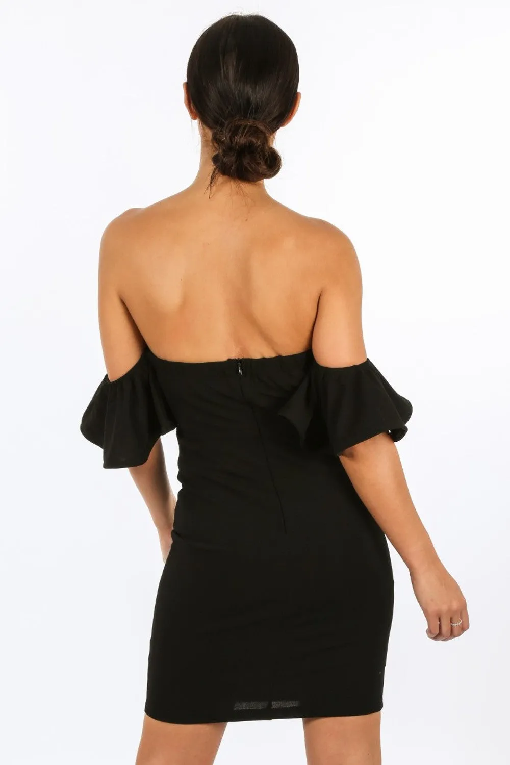 Black Off The Shoulder Tie Front Bodycon Dress