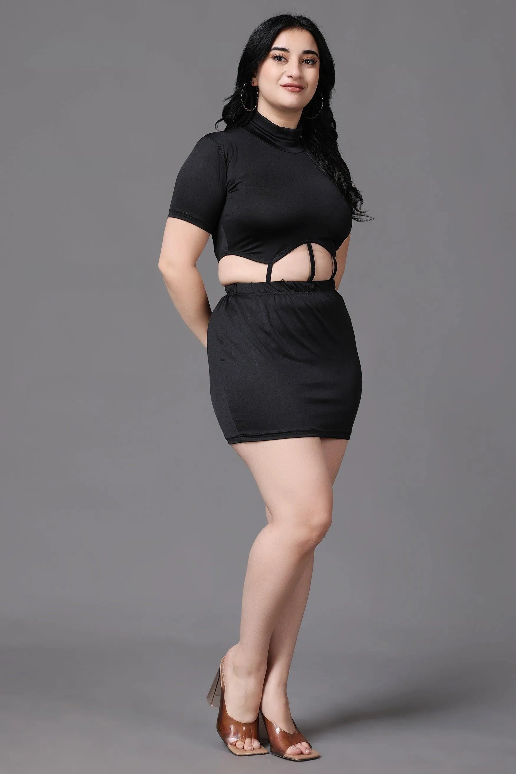 Black Solid Bodycon Cutout Dress