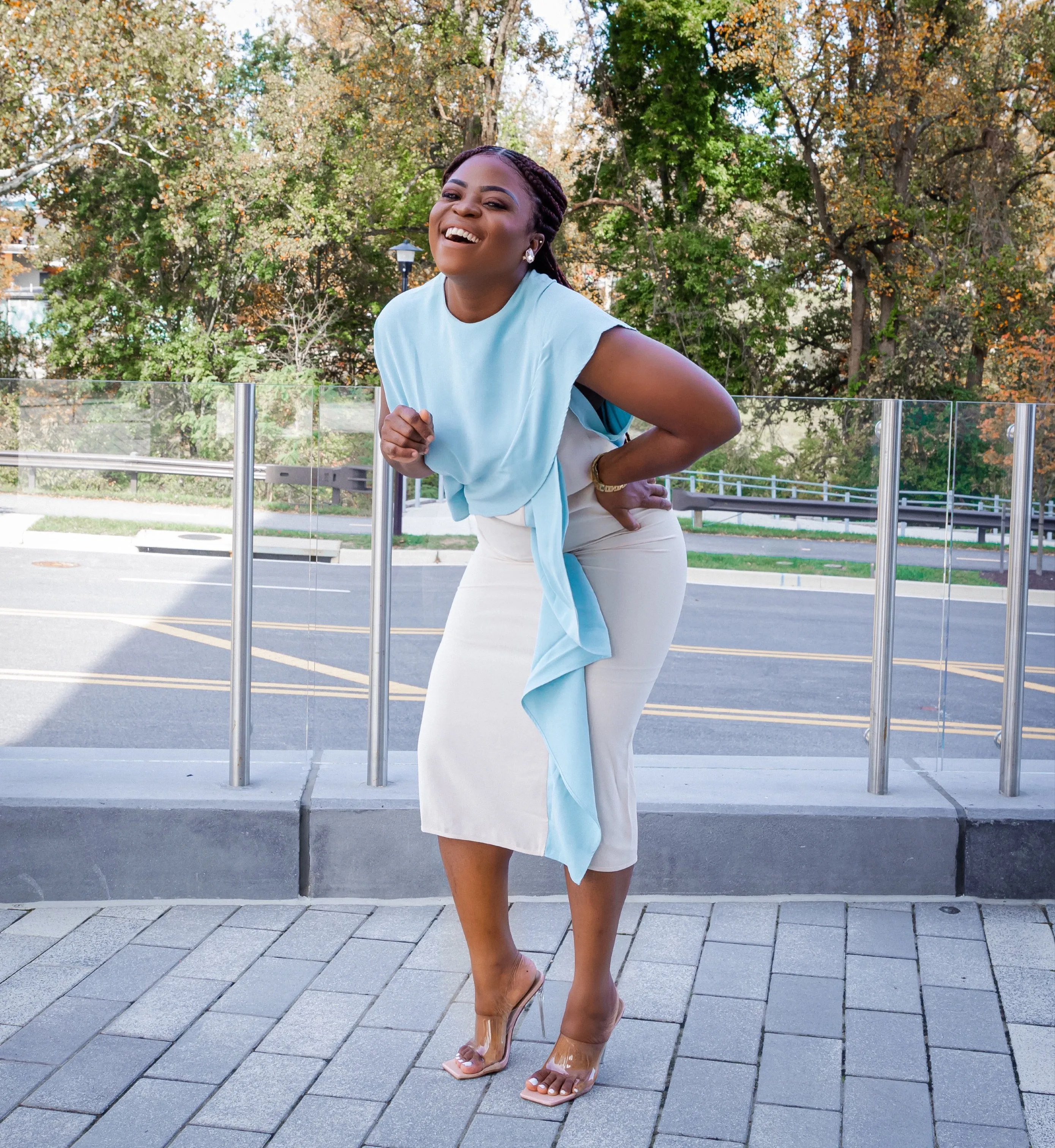 Blue Cuffs draped Midi Dress