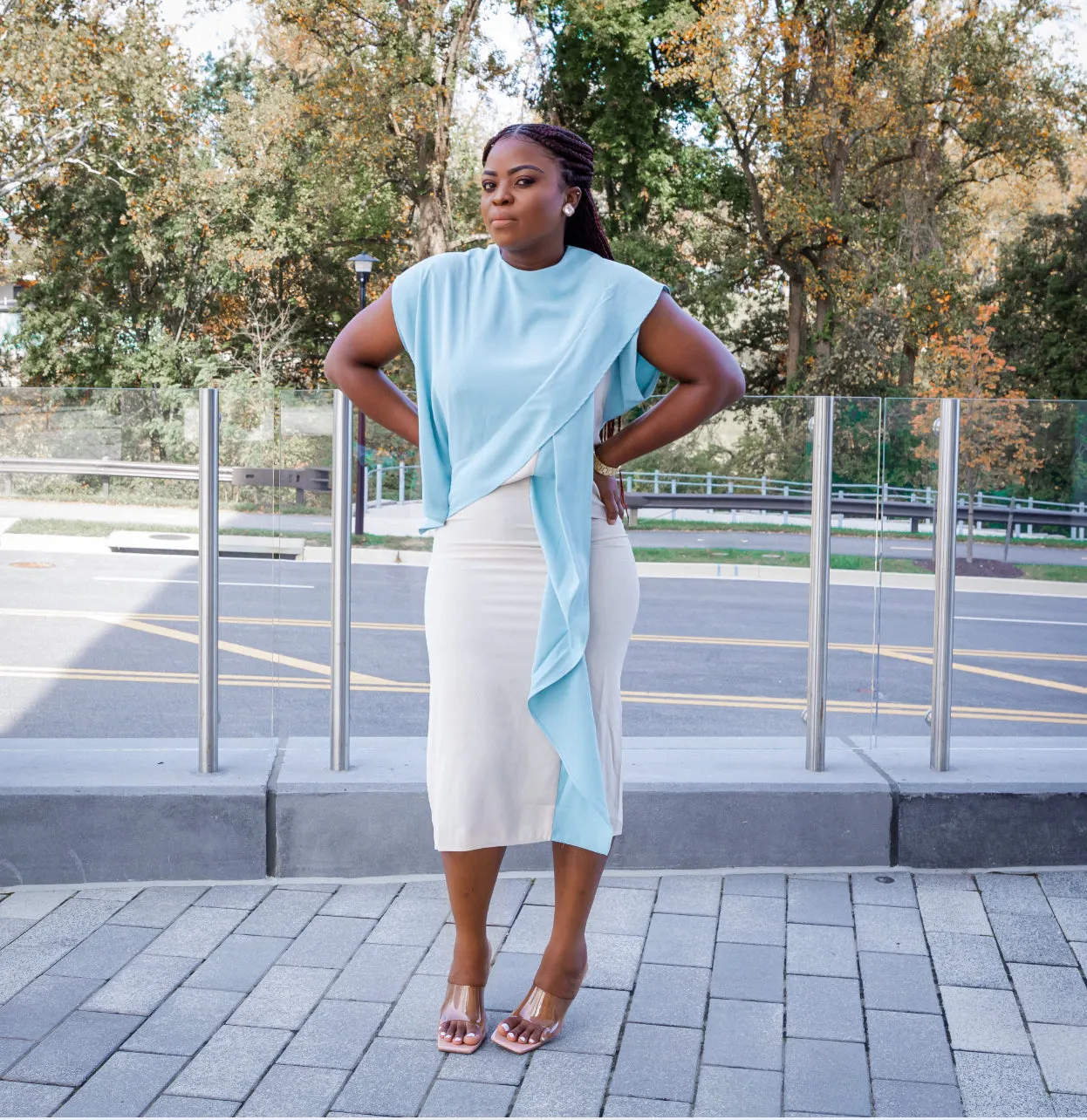 Blue Cuffs draped Midi Dress