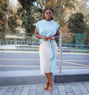 Blue Cuffs draped Midi Dress