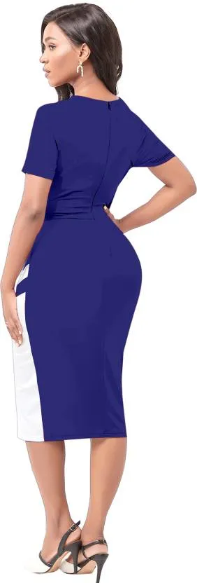 Blue Half Sleeves Bodycon Dress