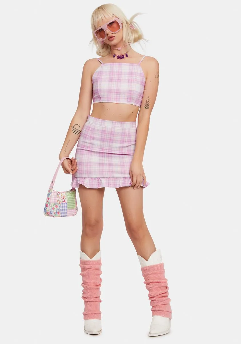 Blush Back 2 School Baddie Plaid Skirt Set