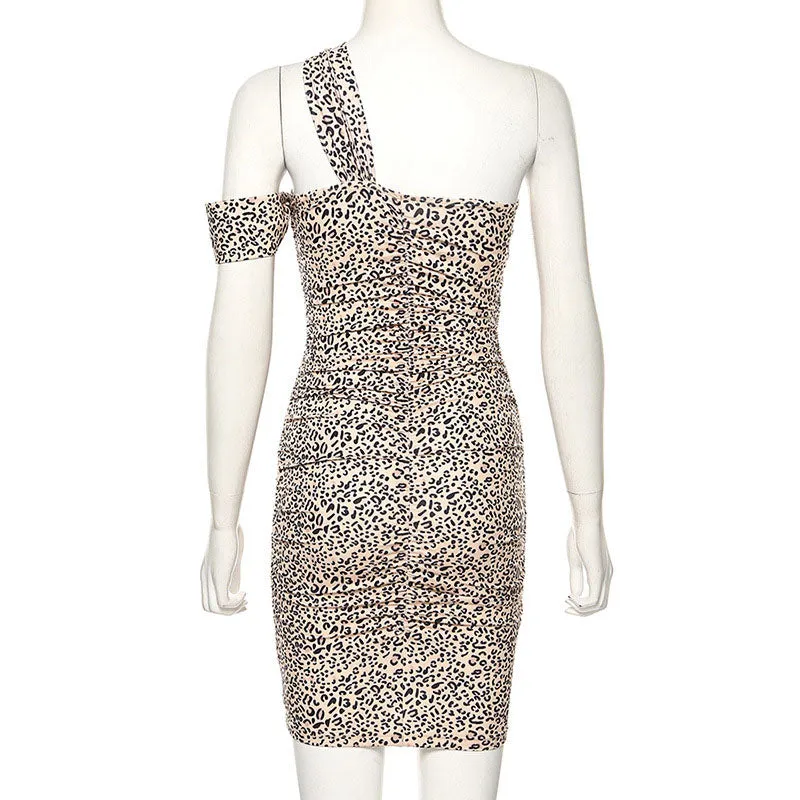 Boat Neck Leopard Bodycon Dress