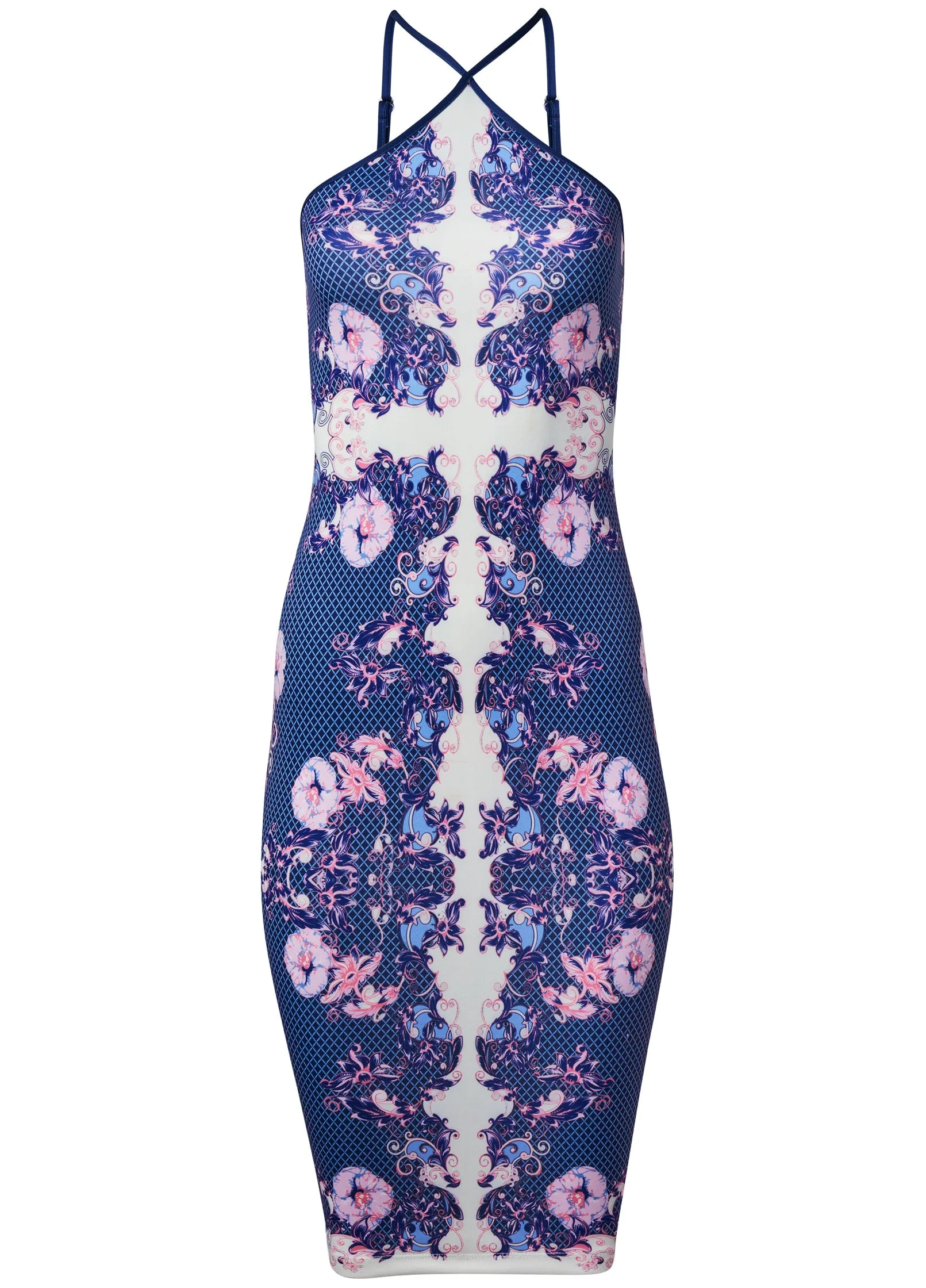 Bodycon Y-Neck Dress - Purple Multi