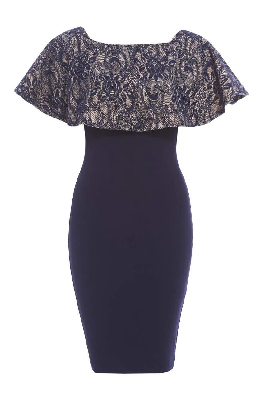 Bonded Lace Overlay Midi Dress