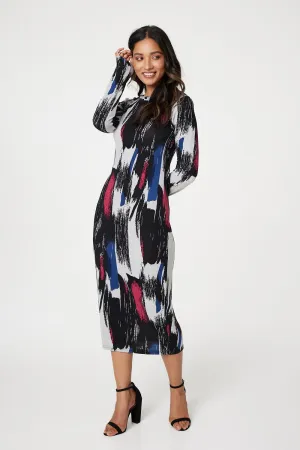 Brushstroke Print Bodycon Dress