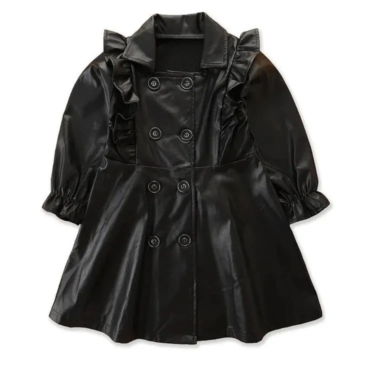 Button Leather Ruffle Dress