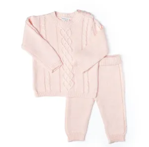 Cable-Knit Baby's Sweater Set - Pink