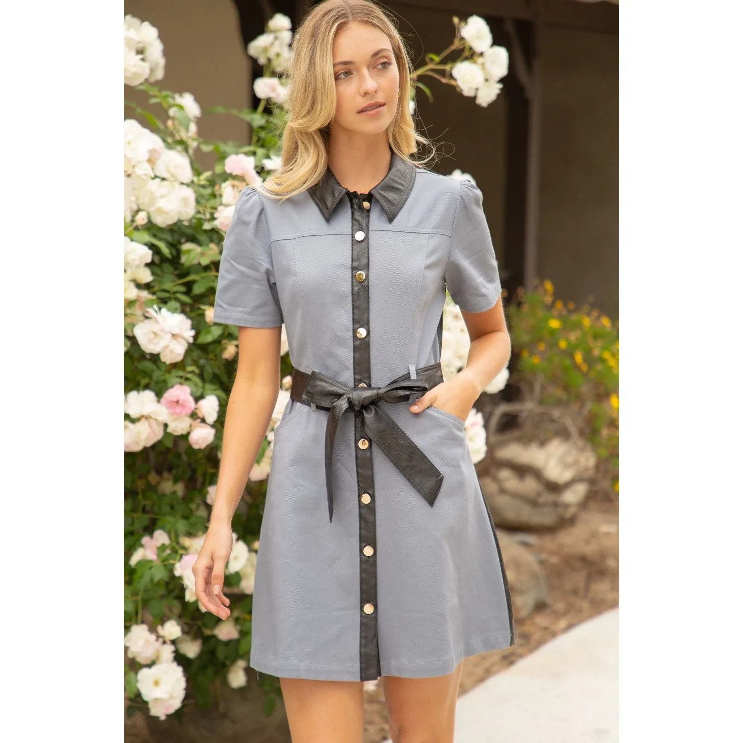 Cameron Canvas and Leather Mini Shirt VOY Dress