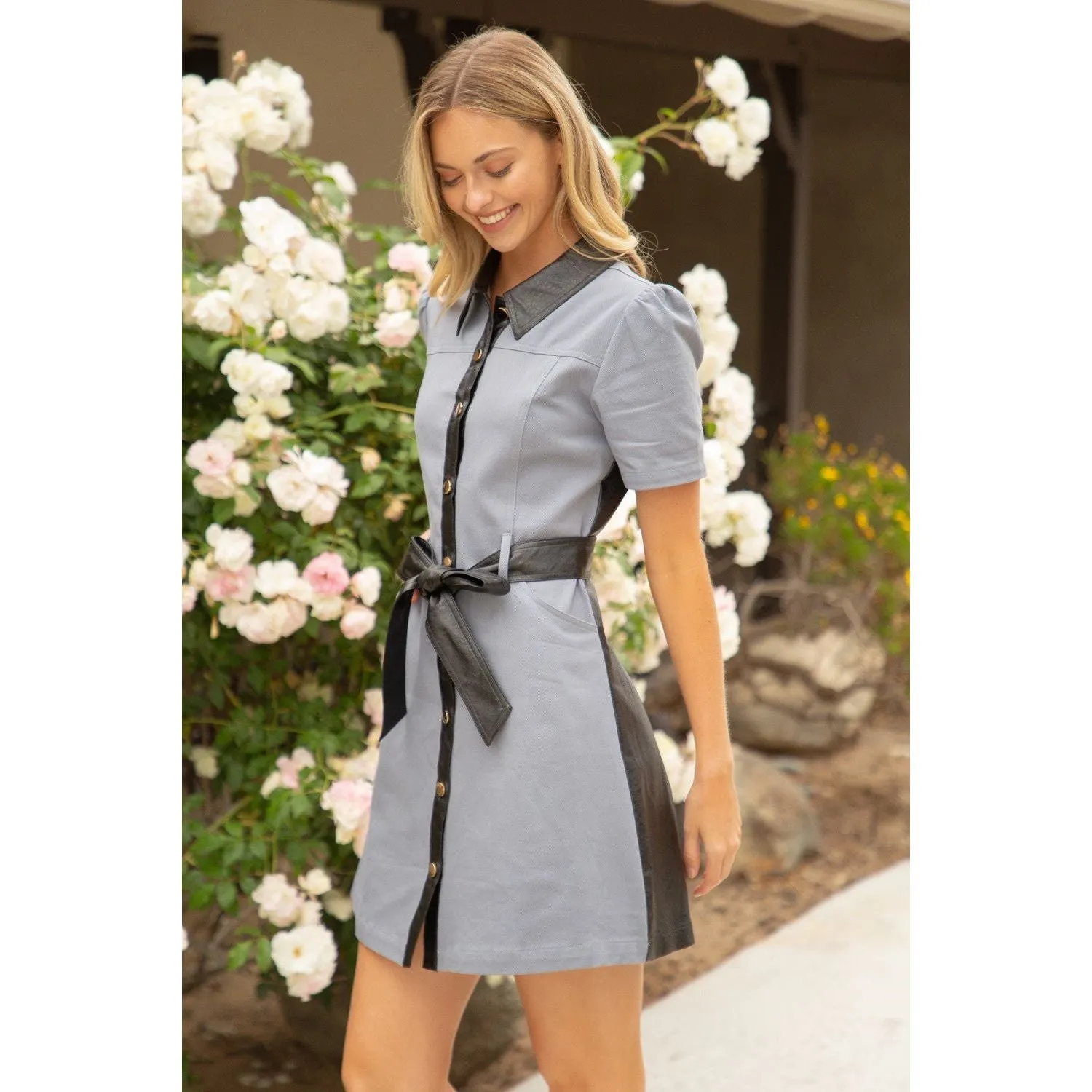 Cameron Canvas and Leather Mini Shirt VOY Dress