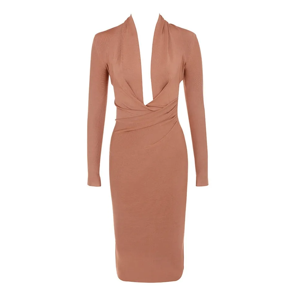 Candice Deep V Full Sleeve Evening Dress