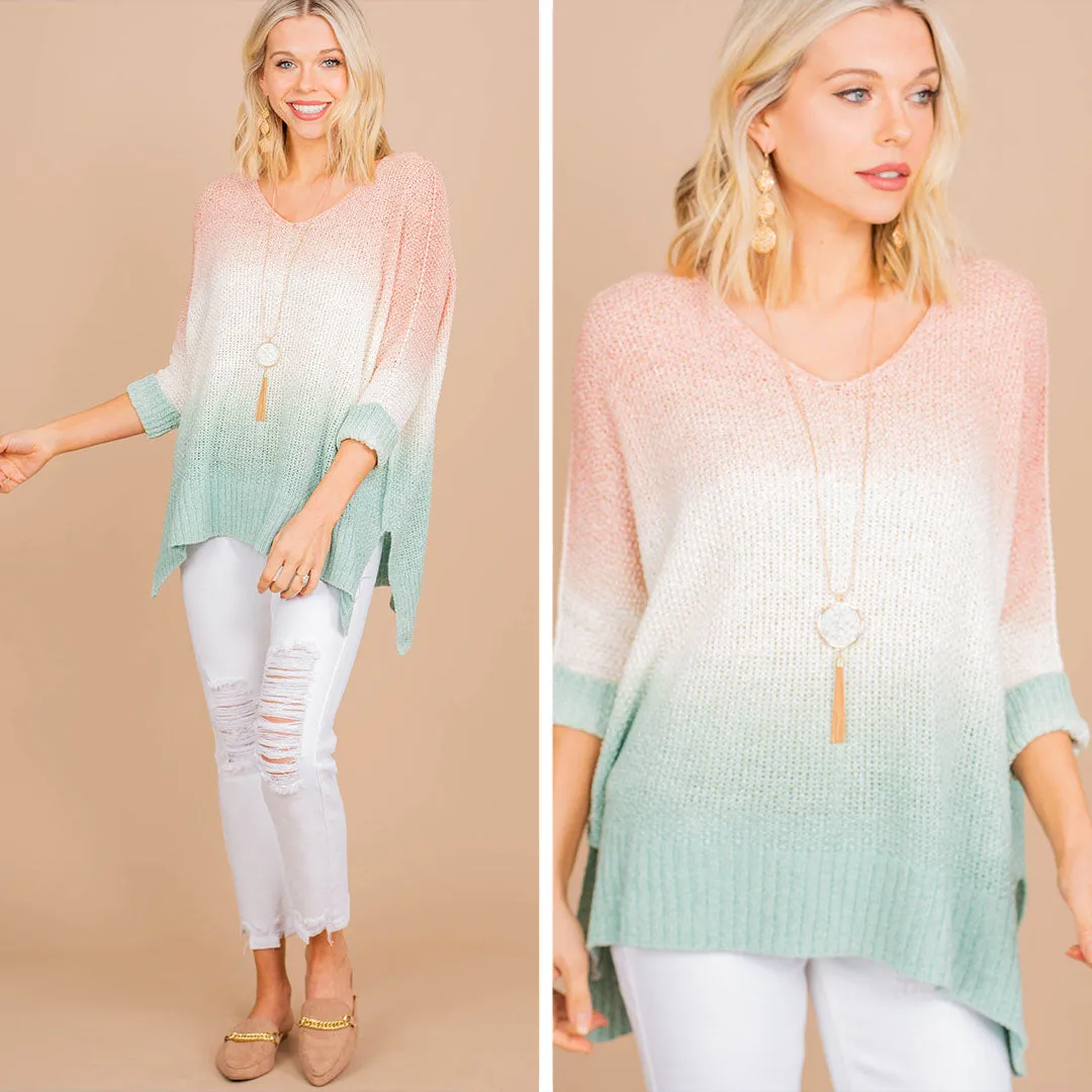 Can't Go On Without You Peach Pink Ombre Sweater