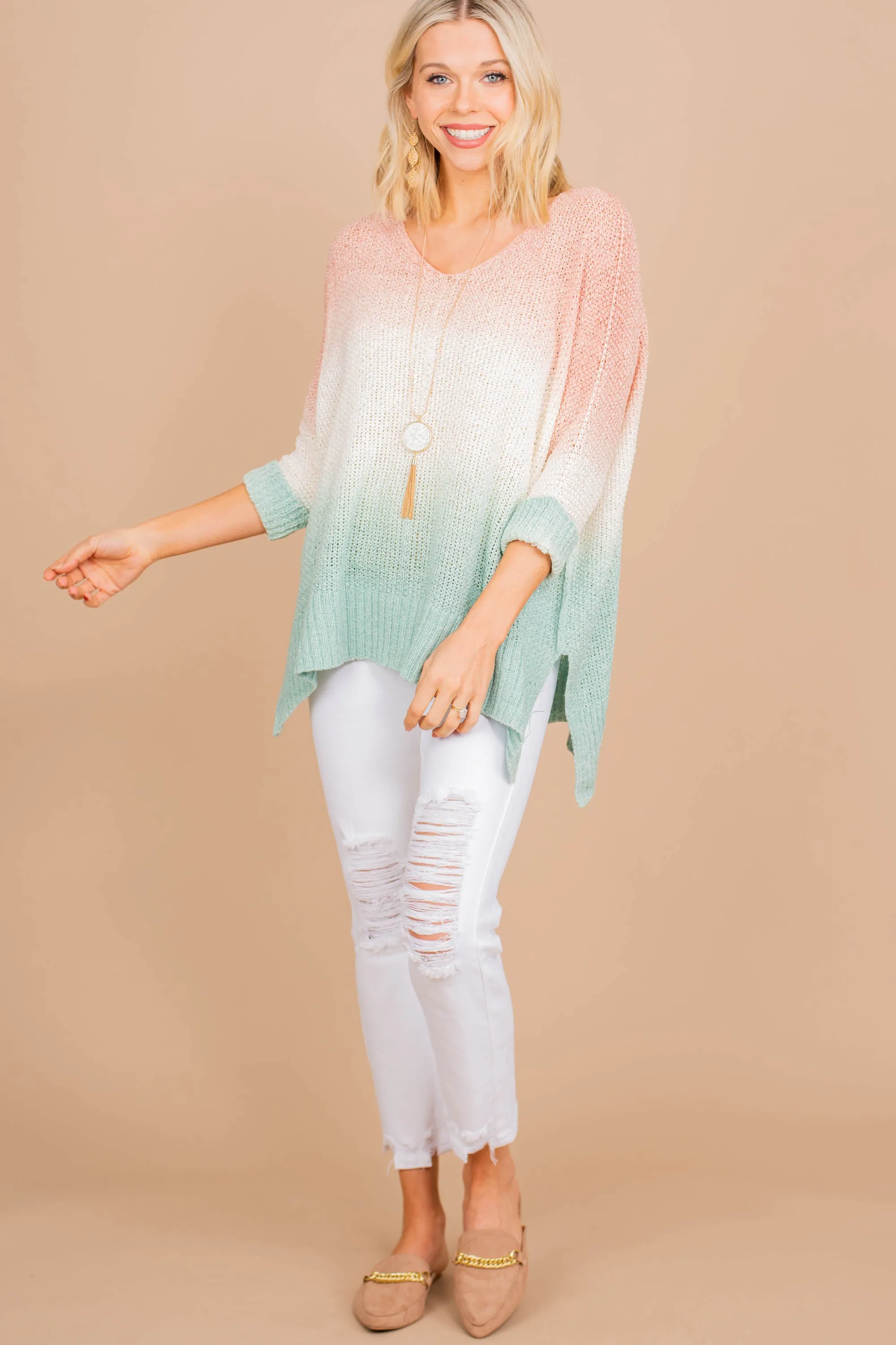 Can't Go On Without You Peach Pink Ombre Sweater