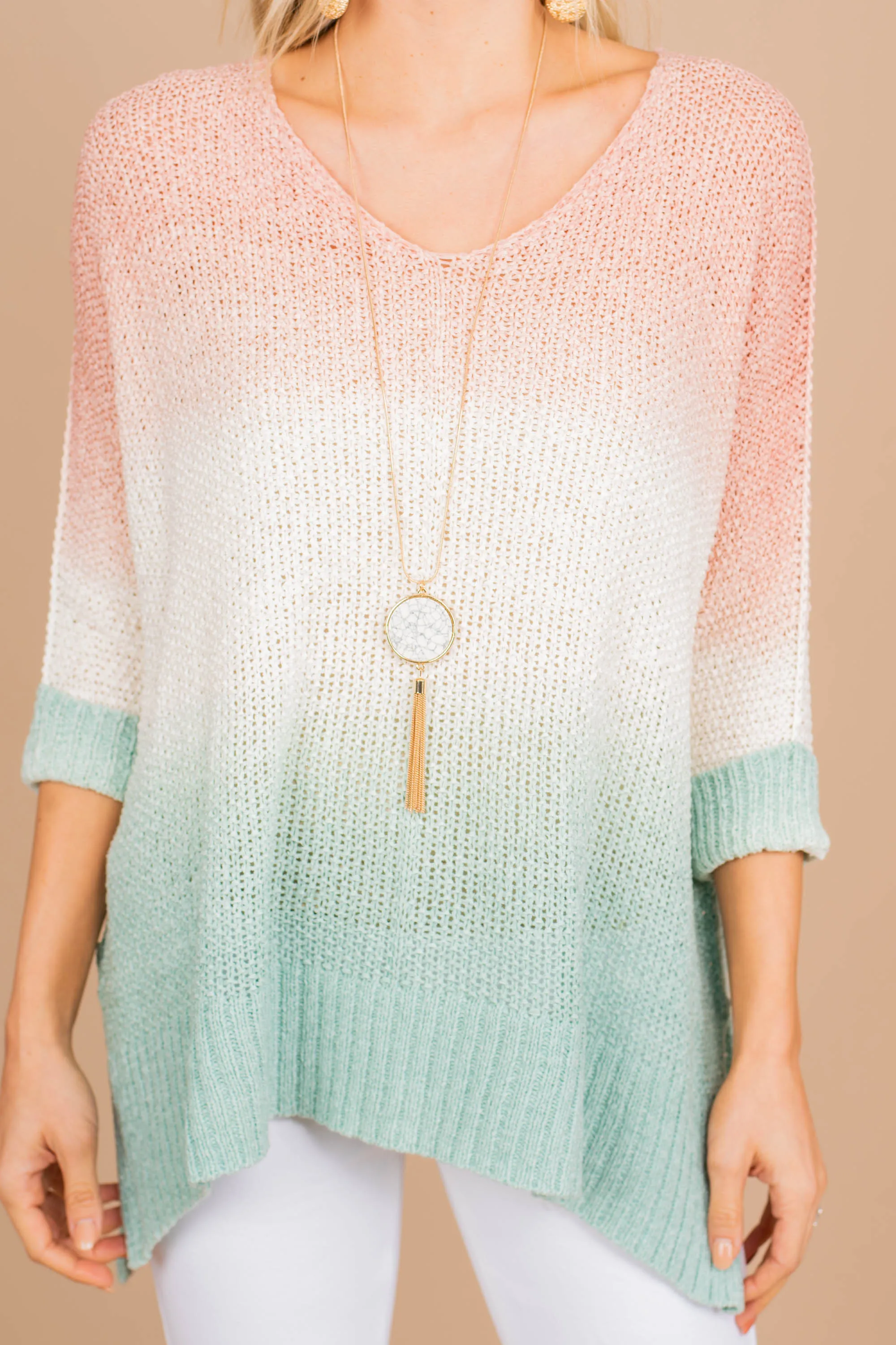 Can't Go On Without You Peach Pink Ombre Sweater