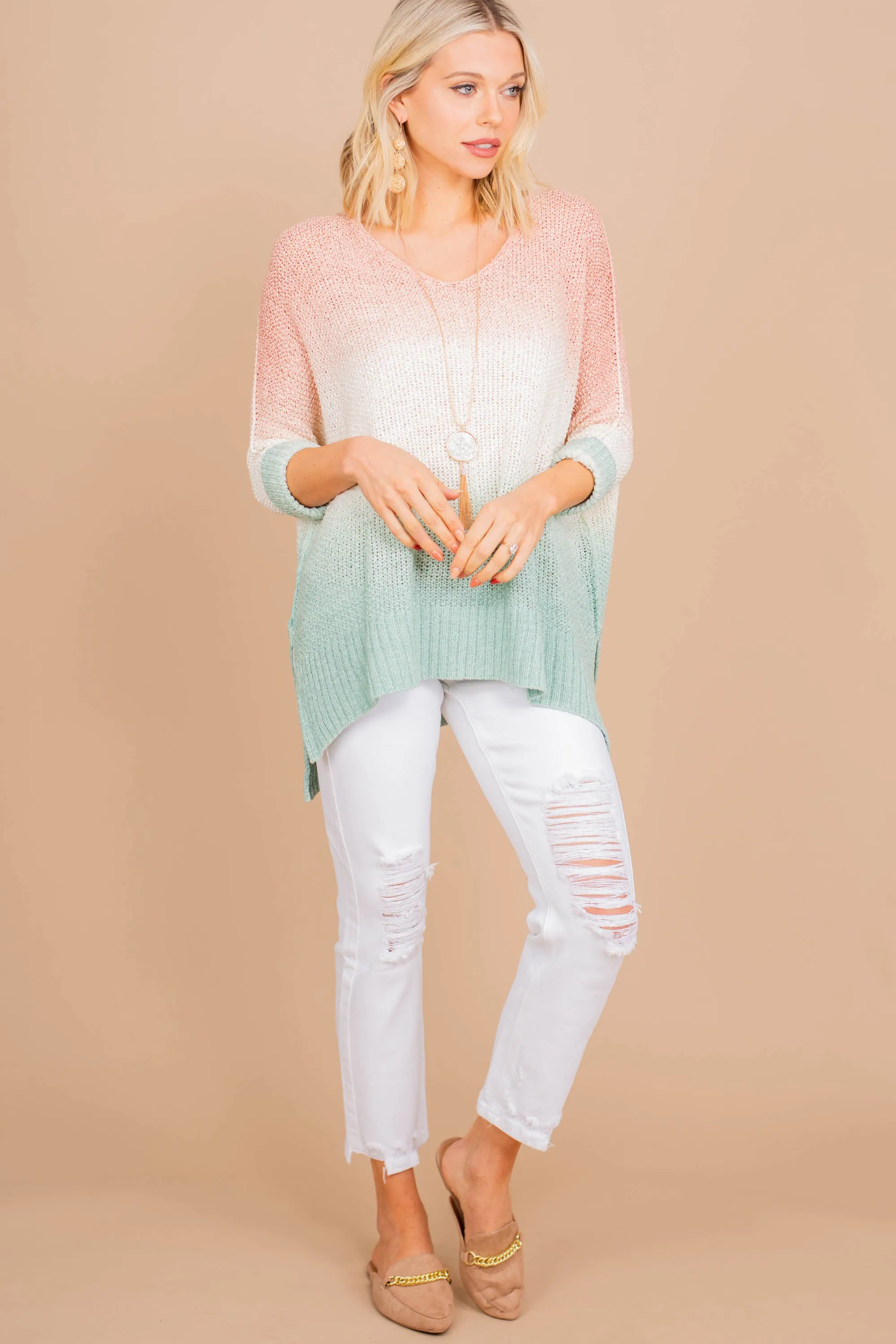 Can't Go On Without You Peach Pink Ombre Sweater