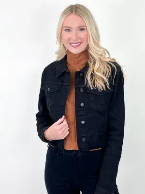 Caroline - Frayed Black Denim Jacket