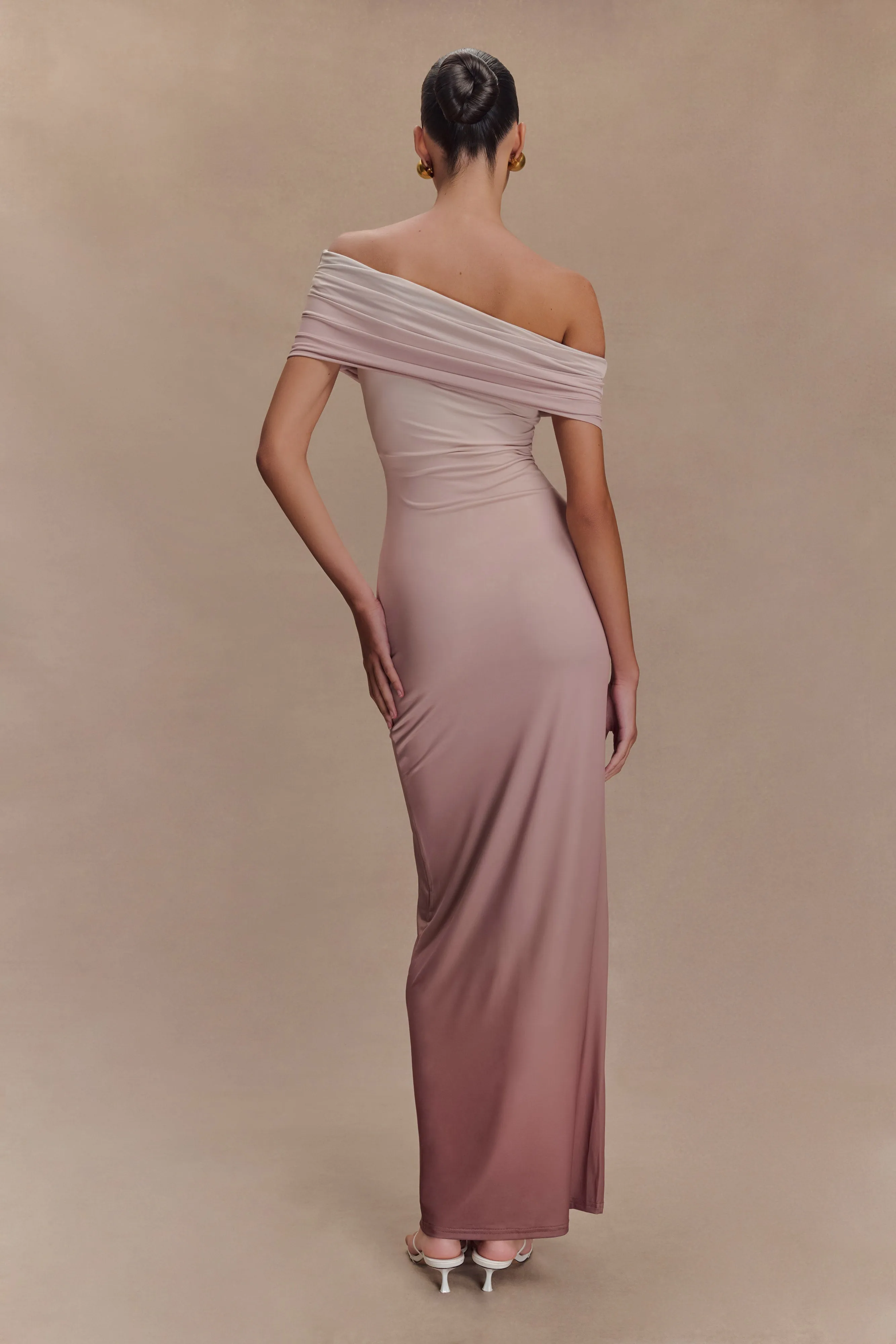 Cassandra Off Shoulder Slinky Maxi Dress - Neutral Ombre