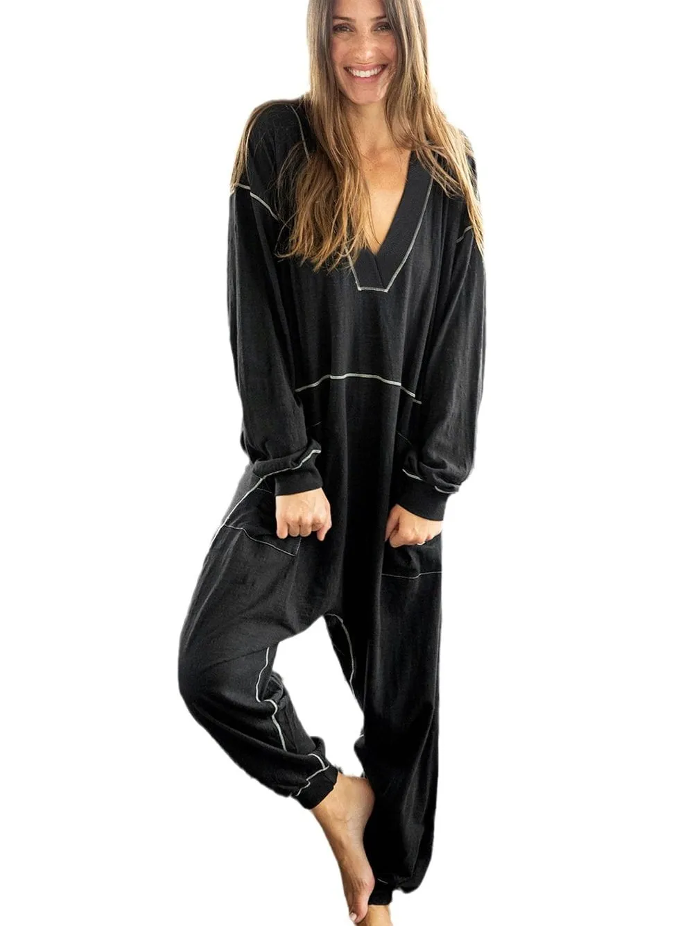 Casual Hooded Maxi Jumpsuit with Side Pockets