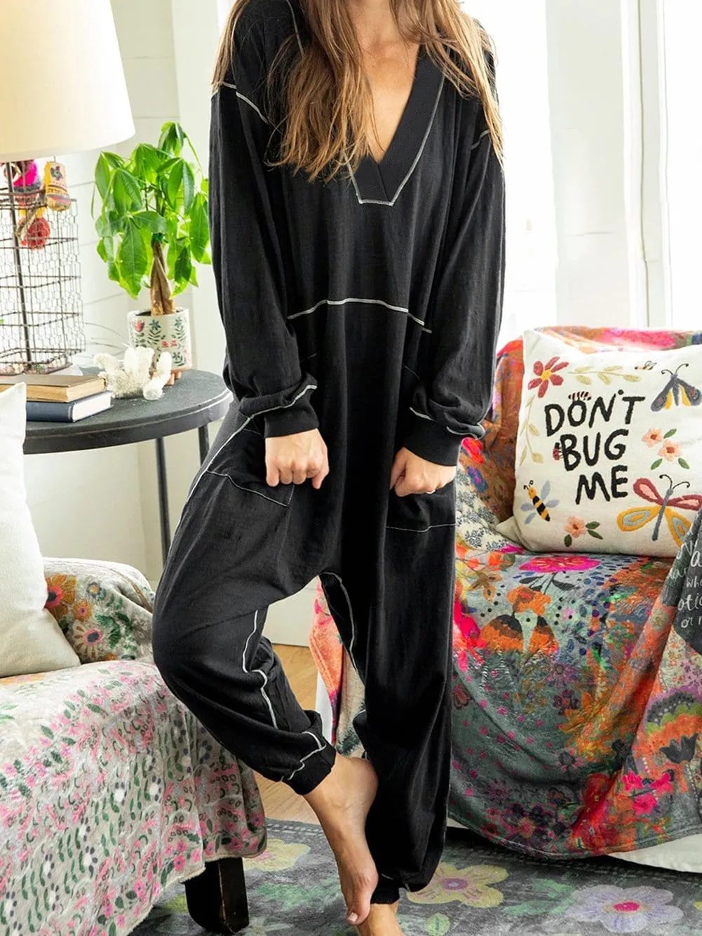 Casual Hooded Maxi Jumpsuit with Side Pockets