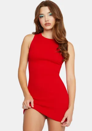 Cherry Downtown Days Ribbed Mini Dress