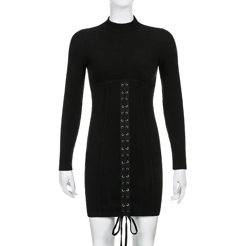 Chic Bandage Knitted Black Bodycon Mini Dress