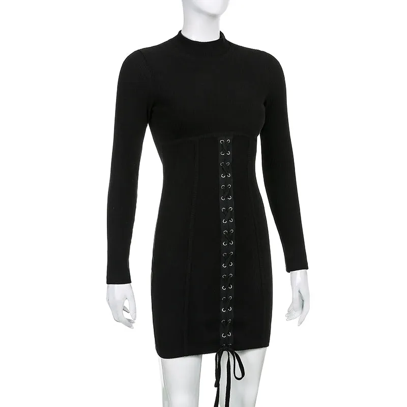 Chic Bandage Knitted Black Bodycon Mini Dress