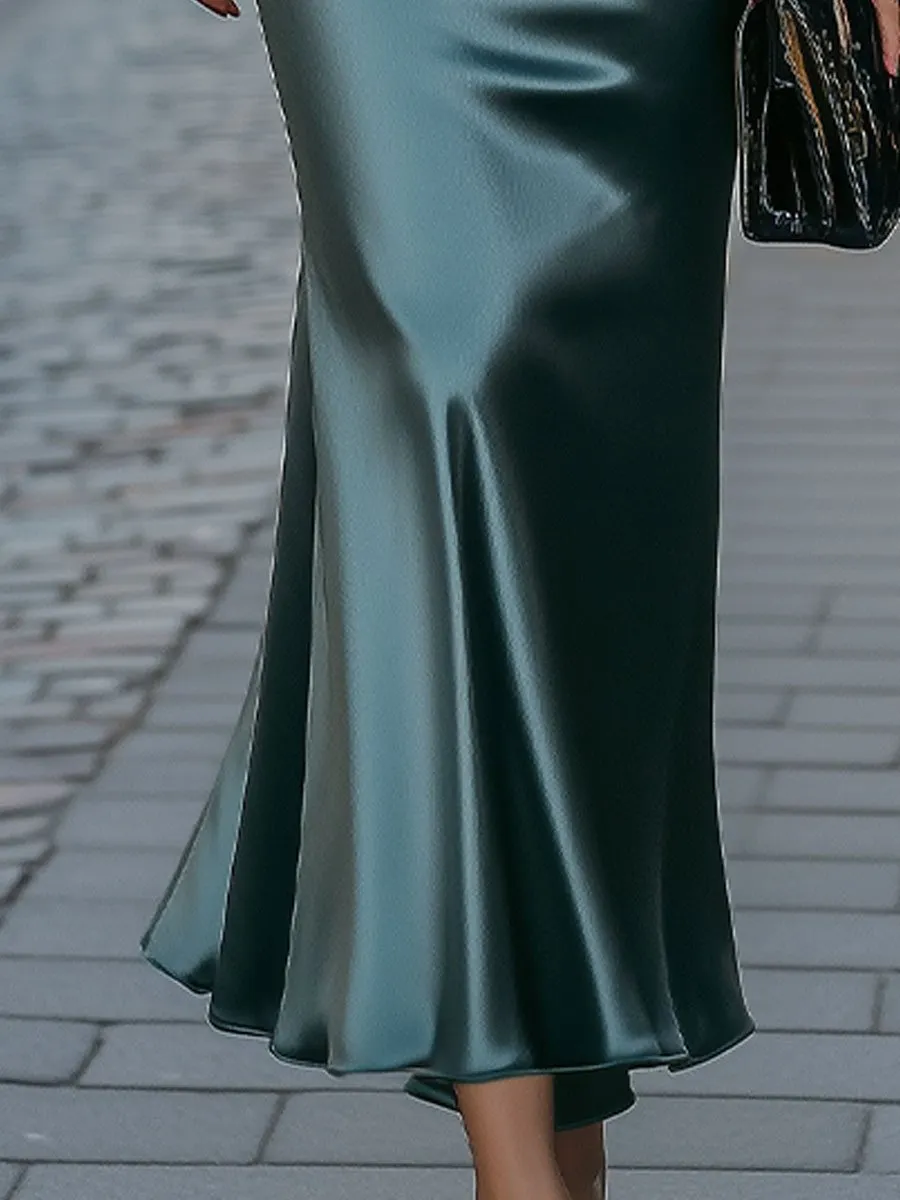 Chic Satin Long Dress with High Neckline