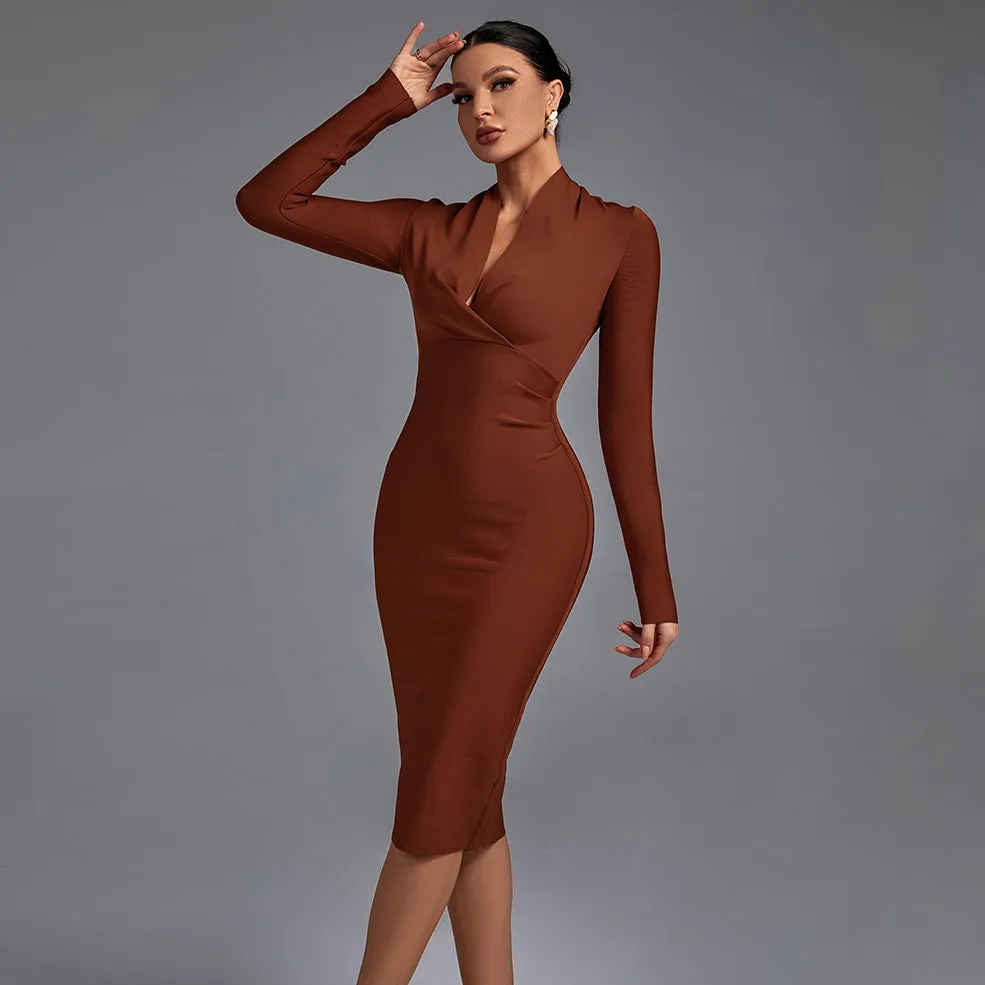 Chic V-Neck Long Sleeve Bodycon Dress