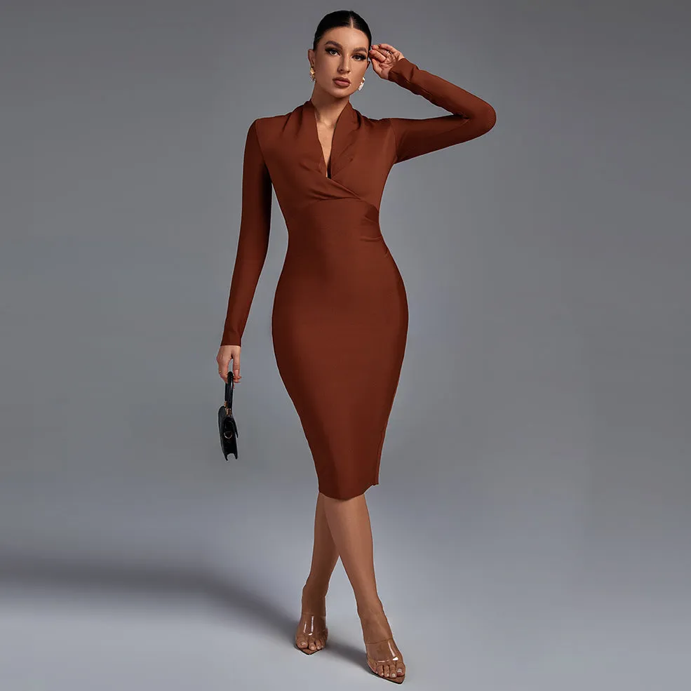 Chic V-Neck Long Sleeve Bodycon Dress