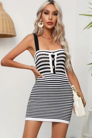 Cindy Striped Straight Neck Bodycon Dress