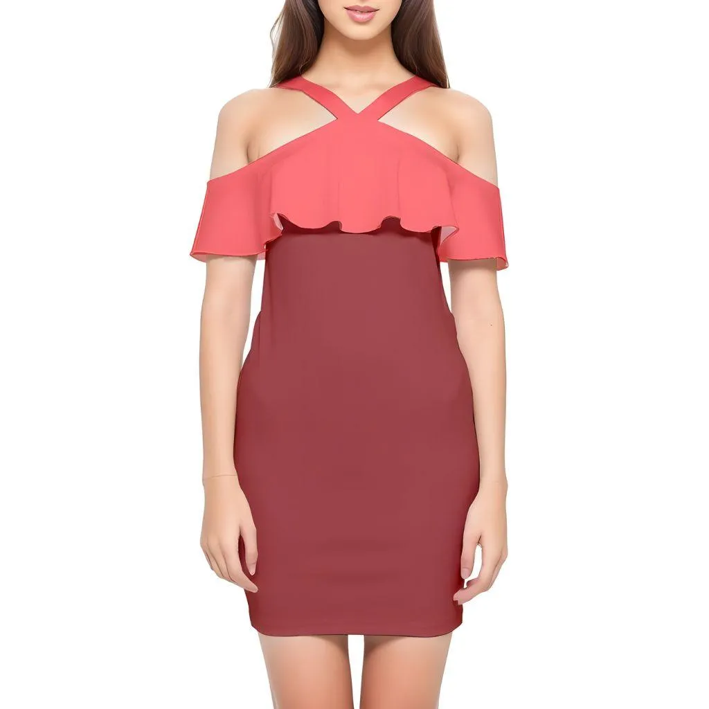 Citra Color Block Reversible Strap Off Shoulder Bodycon Dress