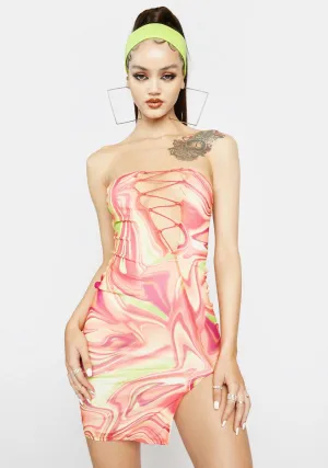 Citrus Marble Madness Halter Mini Dress