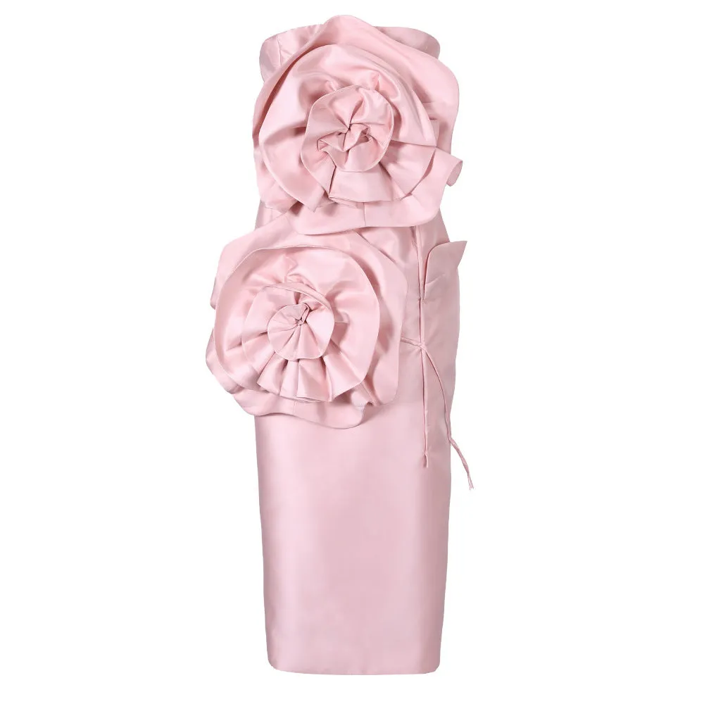 Clare Big Flowers Detail Strapless Midi Dress