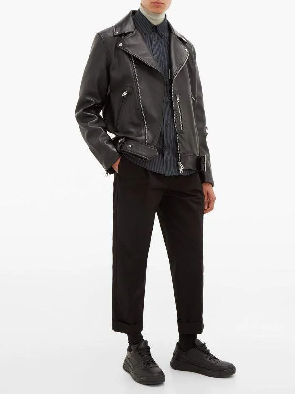 Classic Black Biker Leather Jacket for Men