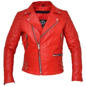 Classic Diamond Bright Red Armoured Motorcycle Biker Leather Jacket