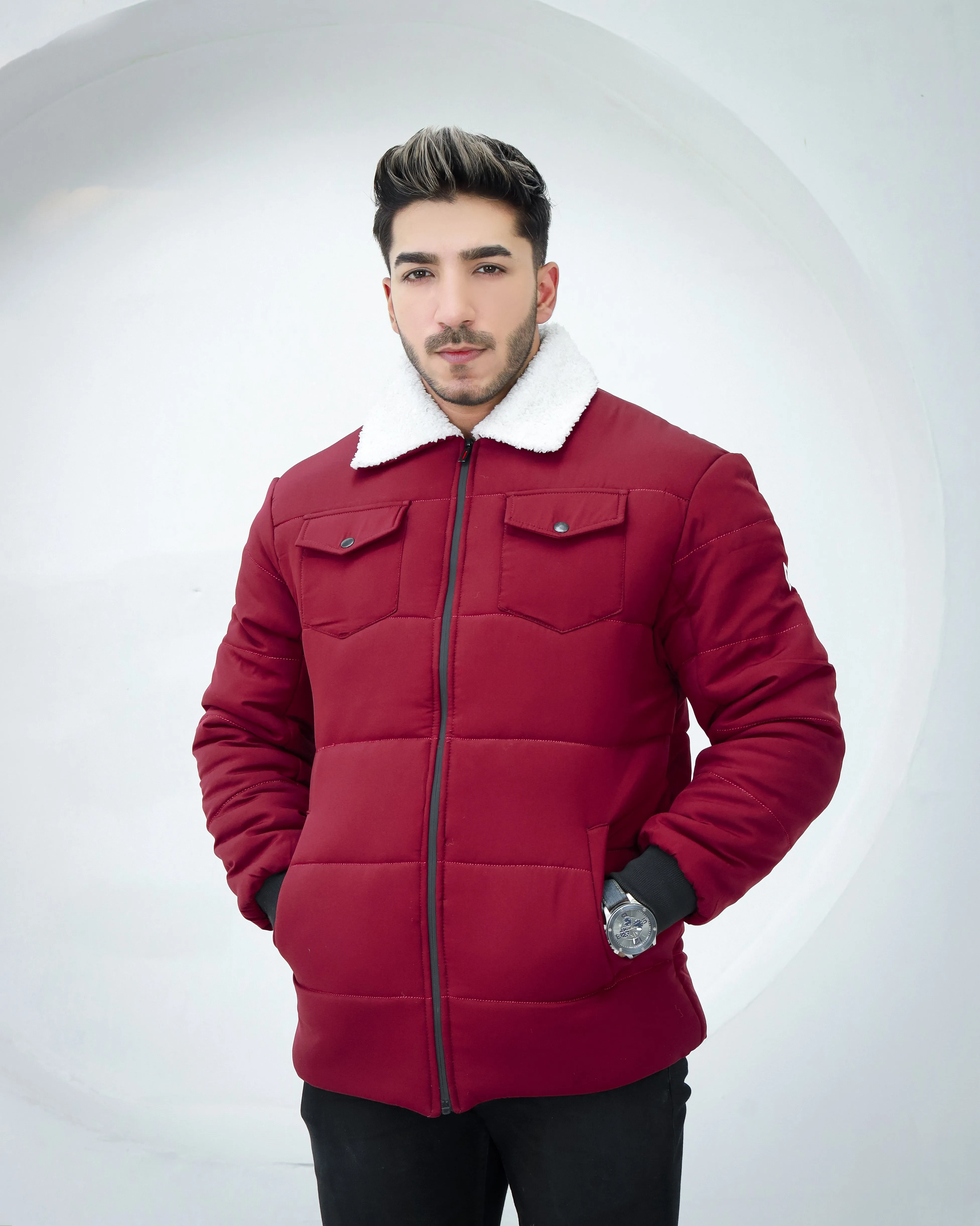 Classic Sherpa Collar Jacket - Maroon