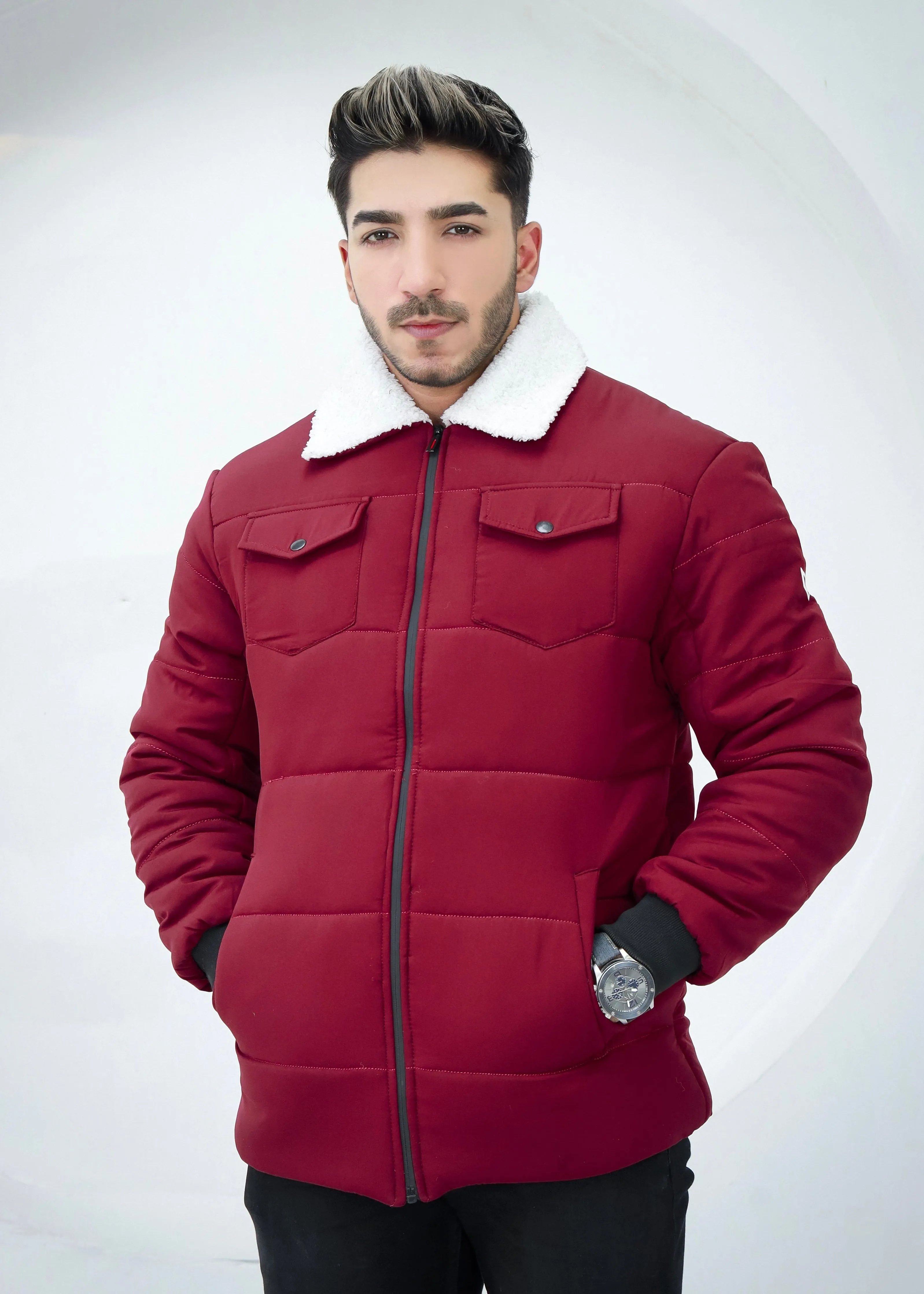 Classic Sherpa Collar Jacket - Maroon