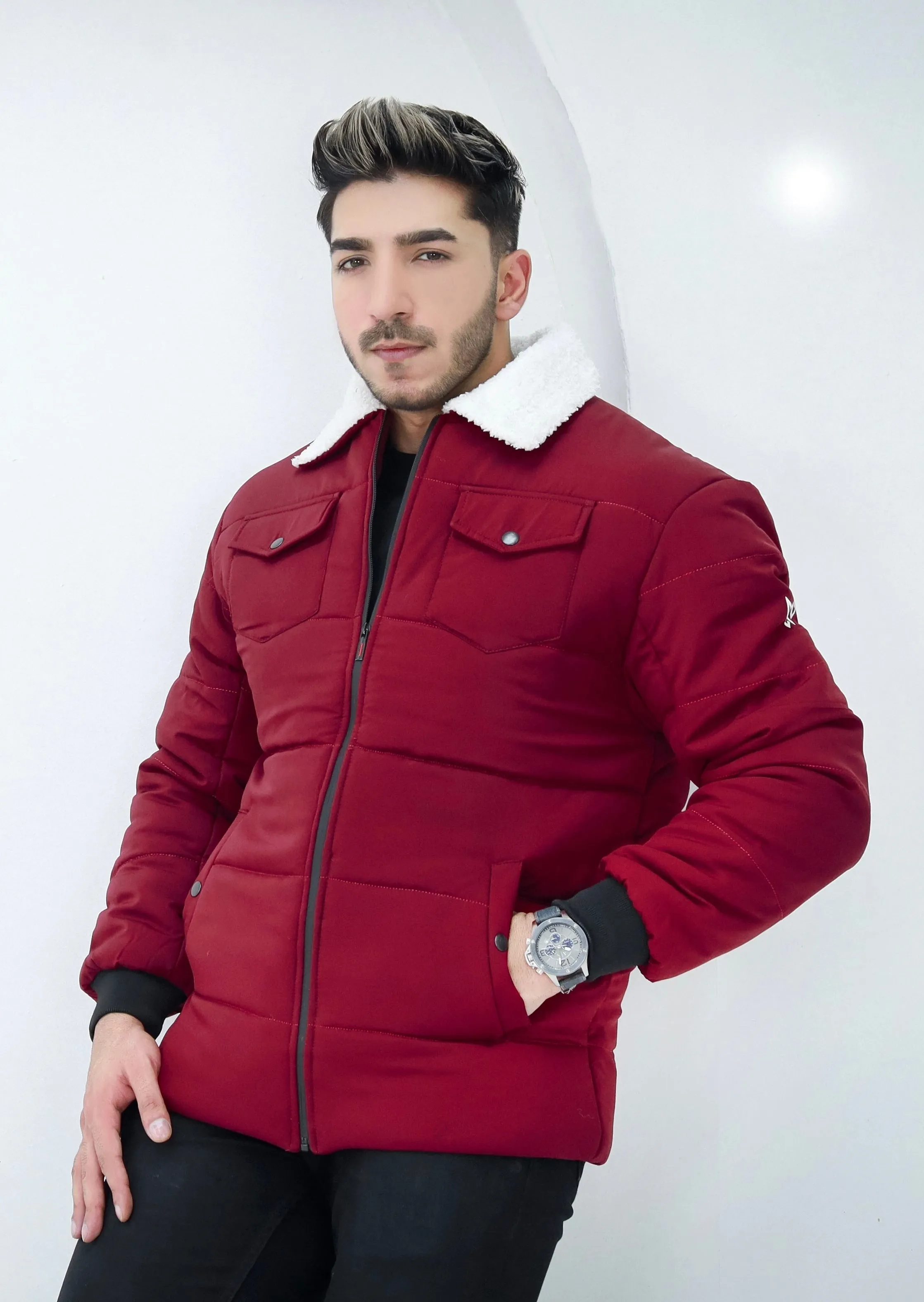 Classic Sherpa Collar Jacket - Maroon