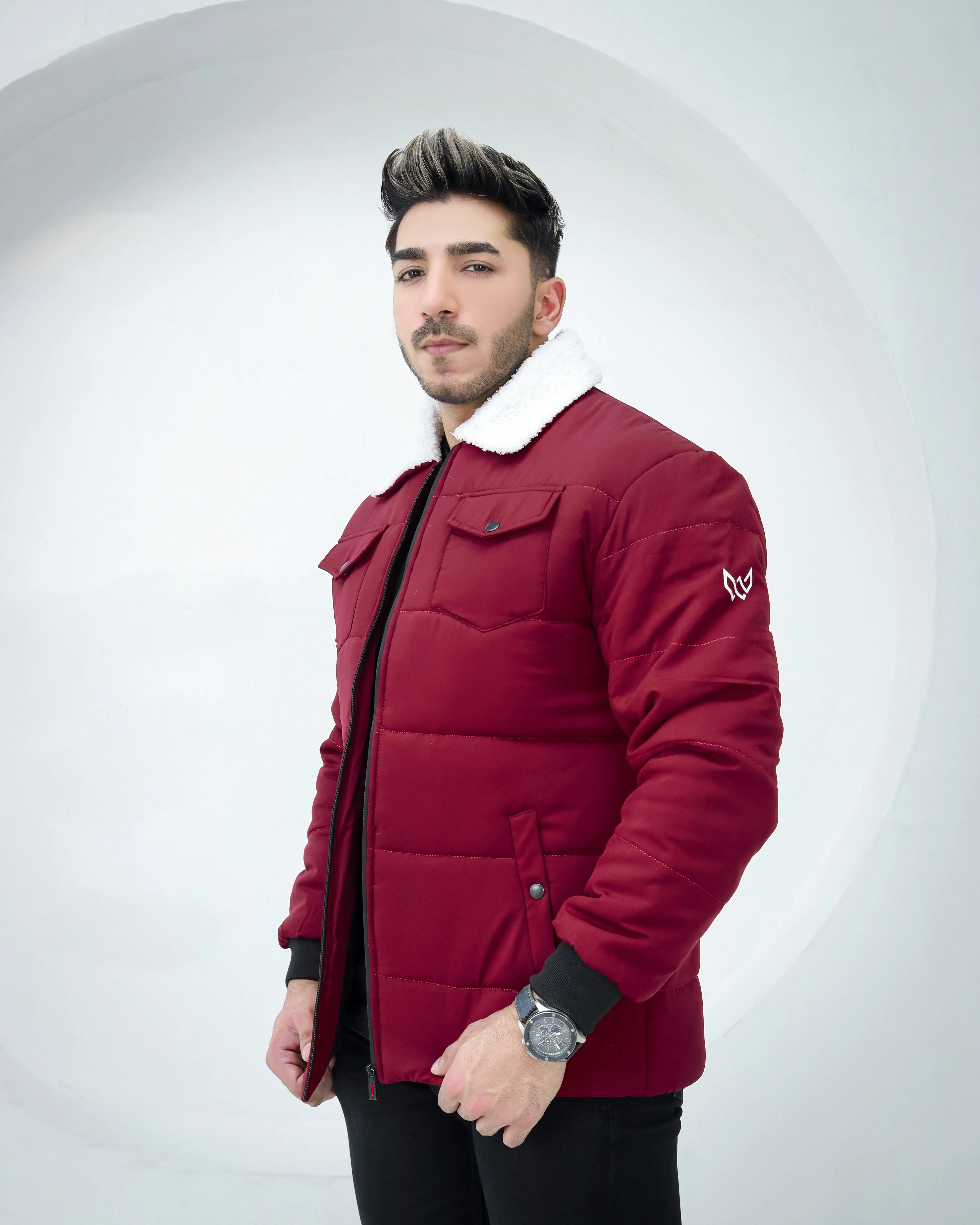 Classic Sherpa Collar Jacket - Maroon