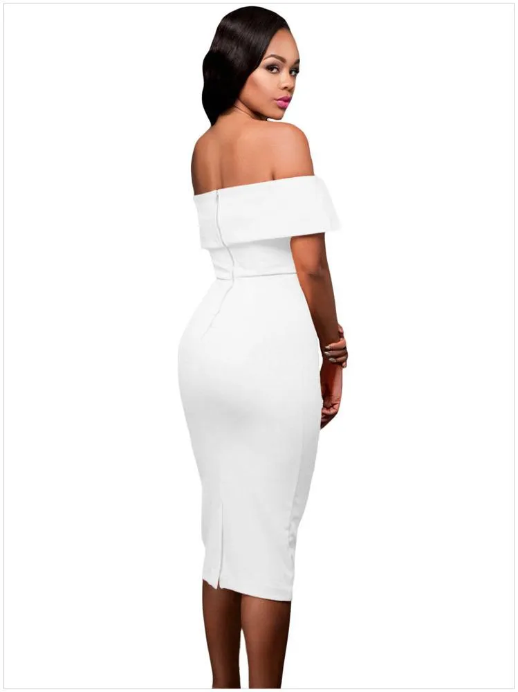 Clearance Off-shoulder Short Sleeves Bodycon Knee-length Evening Dress