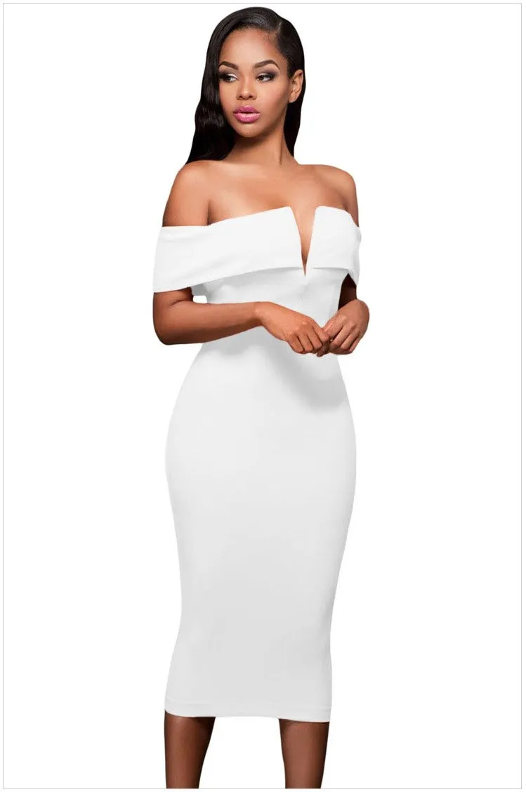 Clearance Off-shoulder Short Sleeves Bodycon Knee-length Evening Dress