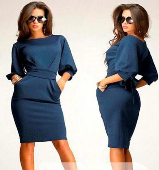 Clearance Unique Puff 3/4 Sleeves Bodycon Knee-length Casual Dress