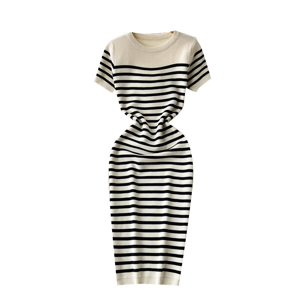 Color Blocking Striped Knitted Dress