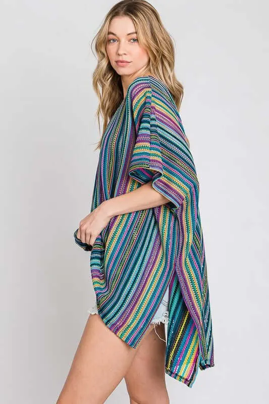 Colorful Oversized Strip Poncho