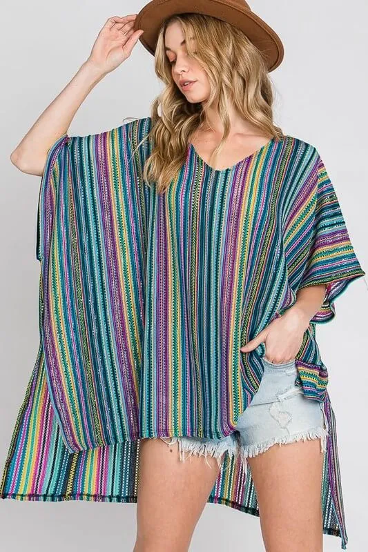 Colorful Oversized Strip Poncho